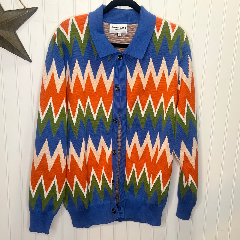 Good Days Zig Zag Knit Jacquard Cardigan Size Large